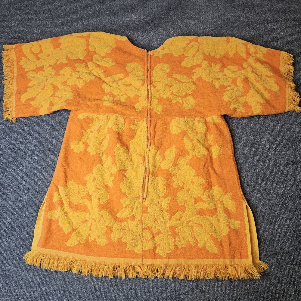 Vintage Terry Towel Handmade Cover Up Top MCM Cannon Orange Fringe - Picture 10 of 13